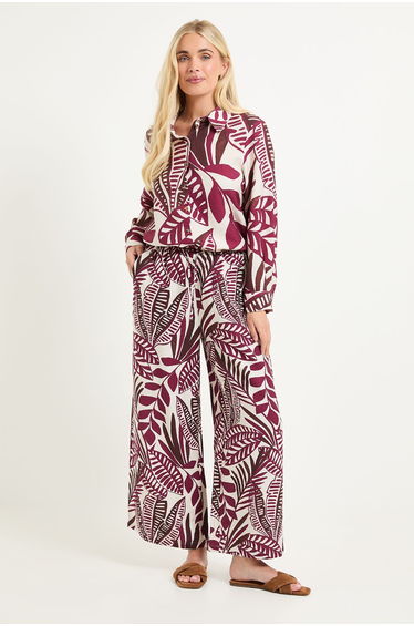 Petite Tropical Print Button Down Shirt