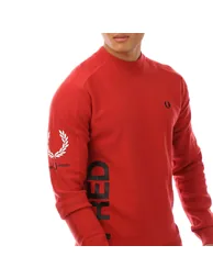 Men's Fred Perry Panelled Graphic Print Sweatshirt in Red - 1