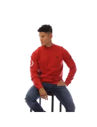 Men's Fred Perry Panelled Graphic Print Sweatshirt in Red - 3