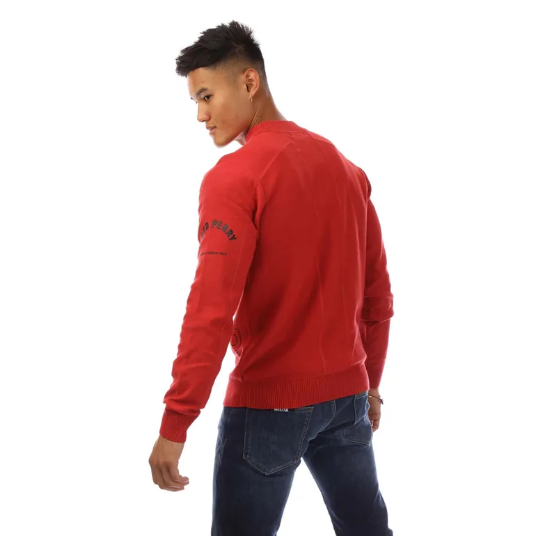 Men's Fred Perry Panelled Graphic Print Sweatshirt in Red - 2