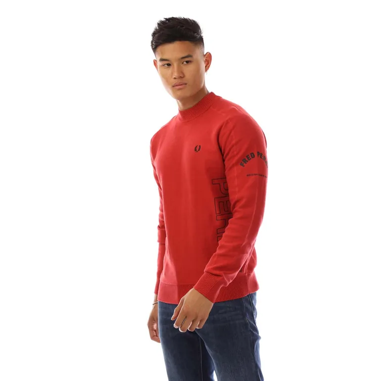 Men's Fred Perry Panelled Graphic Print Sweatshirt in Red