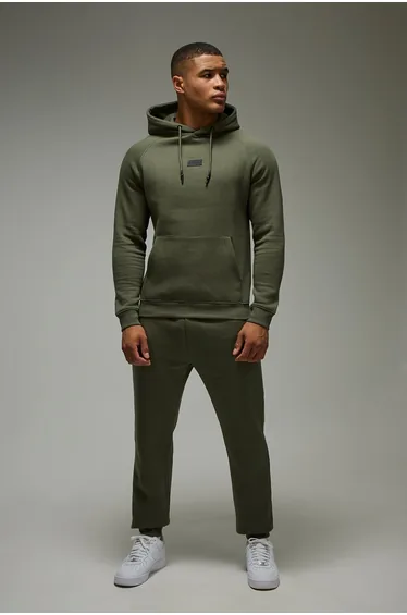 Man Active Regular Fit Hoodie & Jogger Tracksuit - khaki