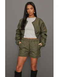 Petite Khaki Quilted Shorts - 3