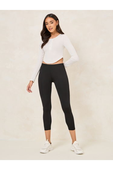 Basic Elastic Waistband Crop Length Leggings