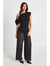 Gold Trim One Sleeve T-Shirt - black