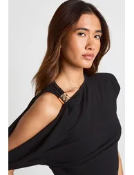 Gold Trim One Sleeve T-Shirt - black - 3