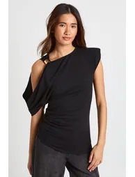 Gold Trim One Sleeve T-Shirt - black - 1