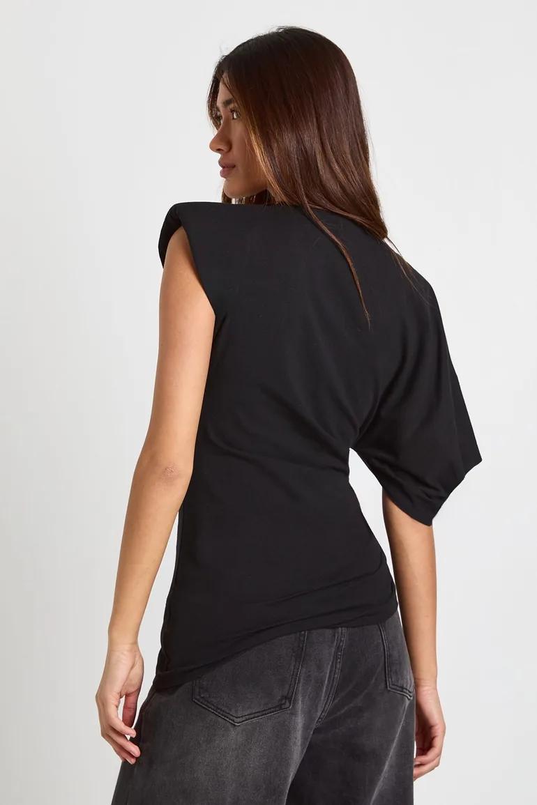 Gold Trim One Sleeve T-Shirt - black - 2