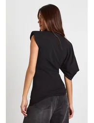 Gold Trim One Sleeve T-Shirt - black - 2