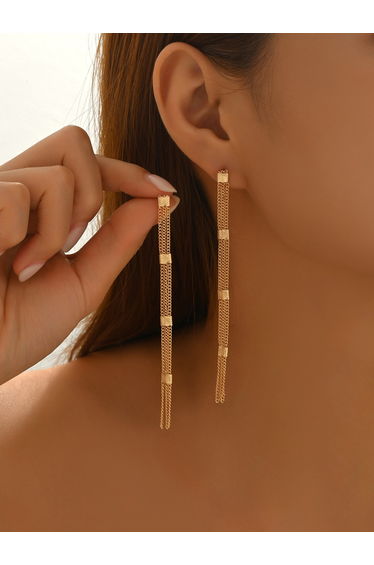 Women Gold Tassel Earrings