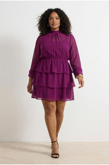 Plum Mini Chiffon Lined Woven Plus Size Dress