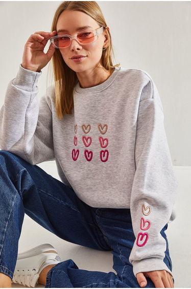 Women's Three-Thread Rayon Heart Printed Sweatshirt