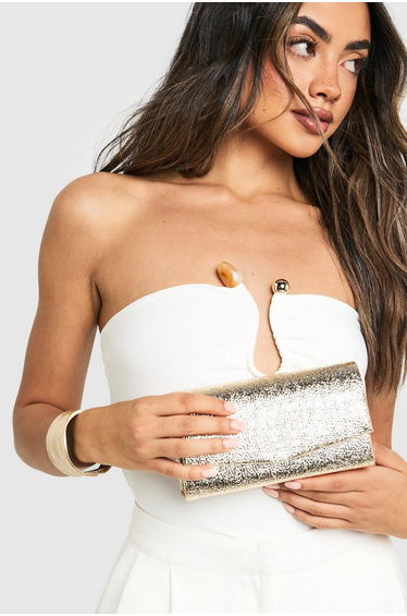Textured Metallic Structured Clutch Bag