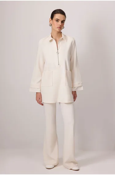 ZIPPERED TUNIC TROUSERS CREPE SET