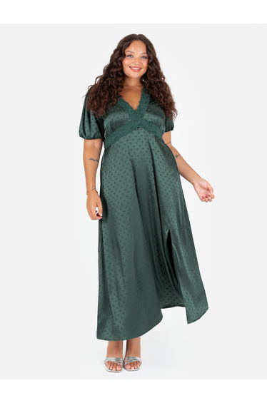 Lovedrobe Emerald Polka Dot Lace V Neck Midaxi Dress