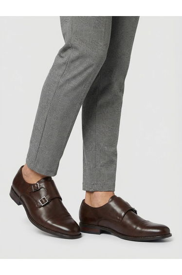 Brown Leather Double Monk Strap Shoes