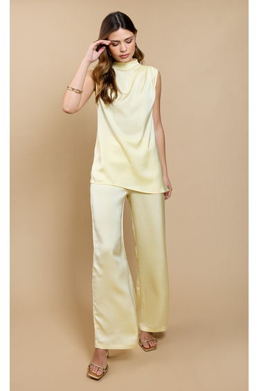 Lemon Satin Asymmetric Drape Top by Vicky Pattison
