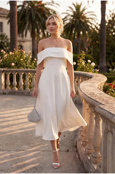 White Collar Detailed A-Cut Woven Chic Evening Dress