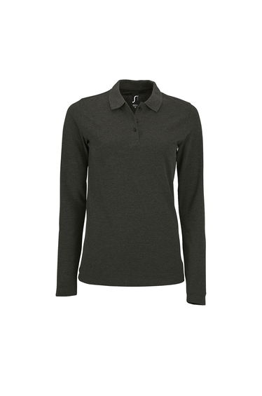 SOLS Womens/Ladies Perfect Long Sleeve Pique Polo Shirt - Charcoal Marl