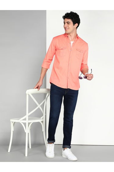 Men Peach Cotton Twill Shirt