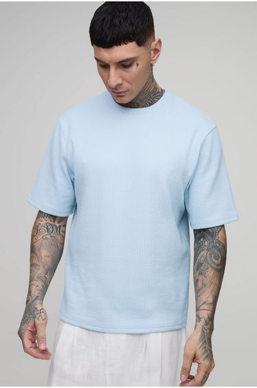 Tall Regular Boxy Pleated Interlock T-shirt - pastel blue