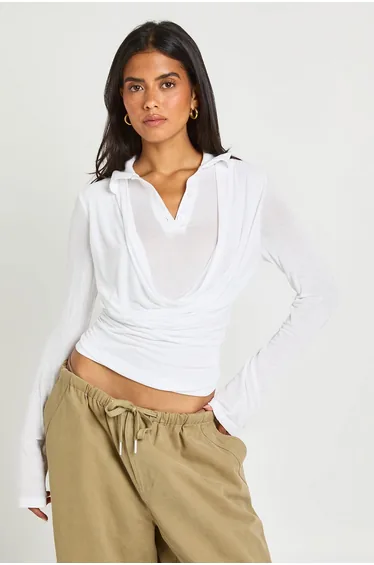 Double Layer Cowl Top - white