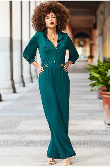 Emerald Green Slinky Pocket Detail Jumpsuit