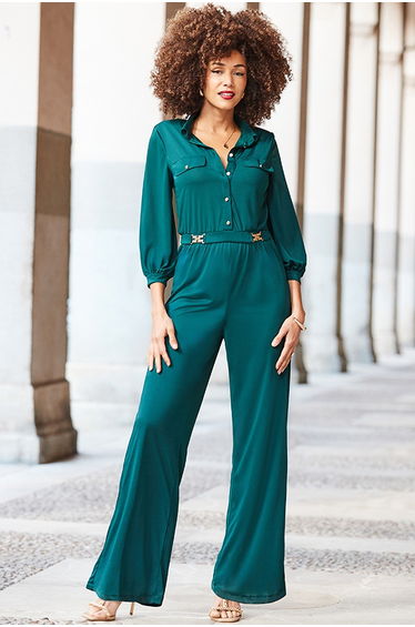 Emerald Green Slinky Pocket Detail Jumpsuit product thumbnail 2