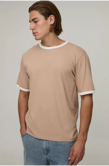 Regular Fit Vintage Wash Ringer T-Shirt - brown