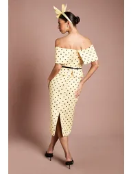 فستان كوست فاشن أصفر ميداكسي منقط بقصة مستقيمة بلا أكتاف - 2