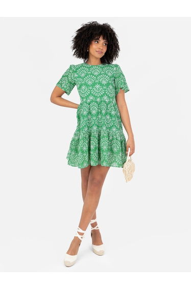 Lovedrobe Green Angel Sleeve Tie Back Smock Mini Dress