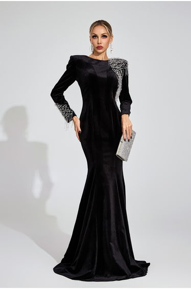 Thisbe Black Beaded Maxi Dress