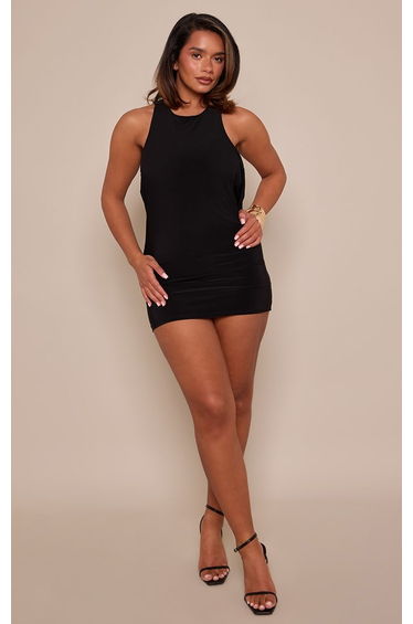 Black Double Layer Knot Back Detail Mini Dress