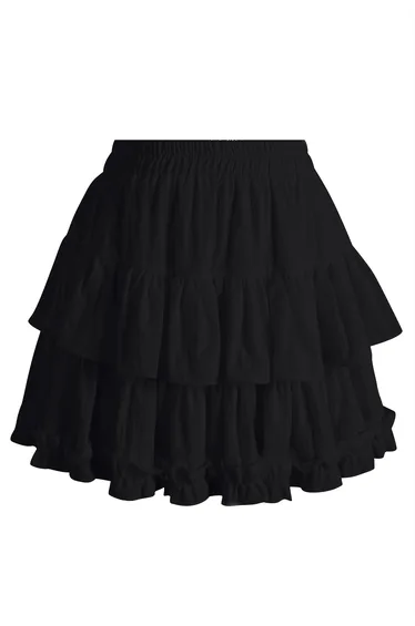 Dreamy Tiered Ruffle Cotton Mini Skirt in Black for Daytime Shopping & City Walks