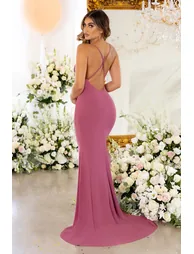 Lucky Number |  Bridesmaid Orchid Cross Back Fishtail Maxi Dress - 4