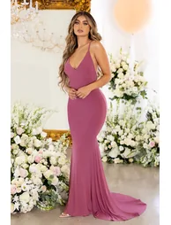 Lucky Number |  Bridesmaid Orchid Cross Back Fishtail Maxi Dress