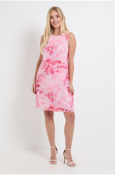 Floral Sleeveless Chiffon Shift Dress