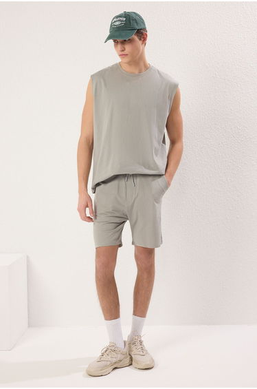 Grey 2-Piece Oversize/Wide Cut Tank Top-Shorts 100% Cotton Tracksuit Set