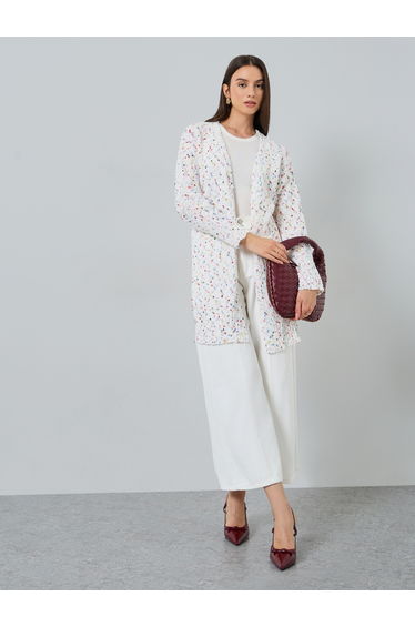 Multi Yarn Open Front Knit Cardigan