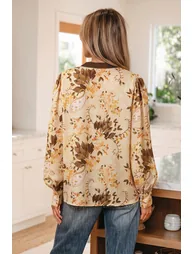 Lvness Khaki Paisley Print Tie Neck Long Sleeve Blouse - 4