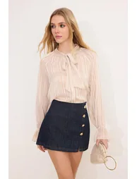 قميص ترينديول شيفون بيج بطبعة مخططة بأكمام طويلة - 1