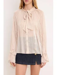 قميص ترينديول شيفون بيج بطبعة مخططة بأكمام طويلة - 2