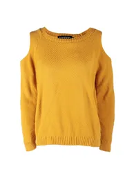 Diana Cold Shoulder Moss Stitch Jumper - MUSTARD - 2