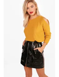 Diana Cold Shoulder Moss Stitch Jumper - MUSTARD