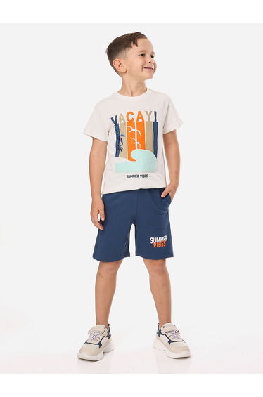 Boys Graphic Print Cotton T-Shirt and Shorts Set