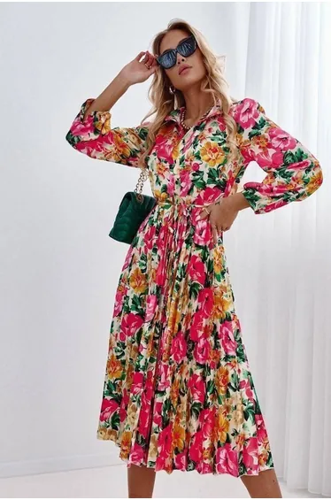 MSN Floral A-line Midi Shirt Dress