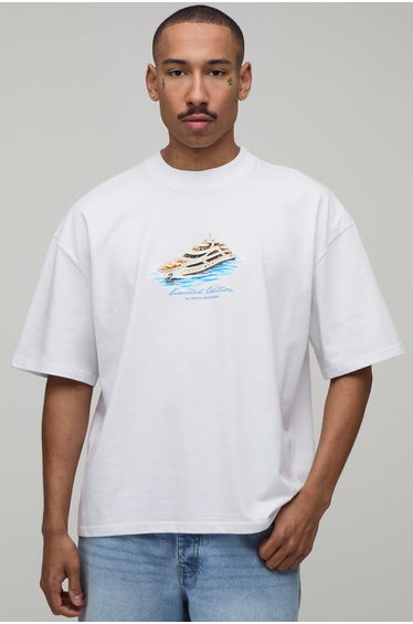 White Oversized Boxy Yacht Print T-Shirt - white