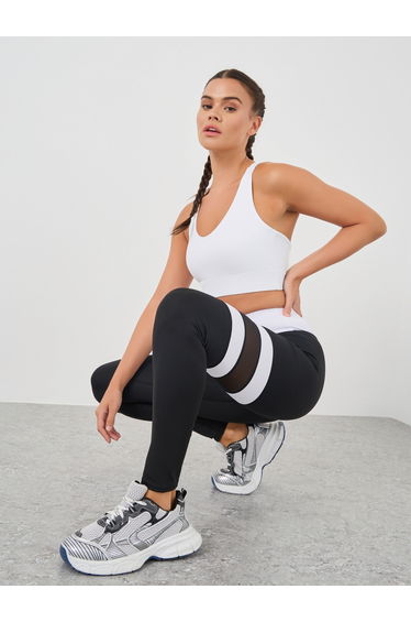 Single Leg Dual Striped Mesh Detail Leggings