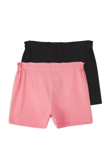 Powder-Black 2-Pack Girl 100% Cotton Elastic Knitted Shorts