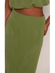 Olive Chiffon Maxi Skirt Co-ord - 2